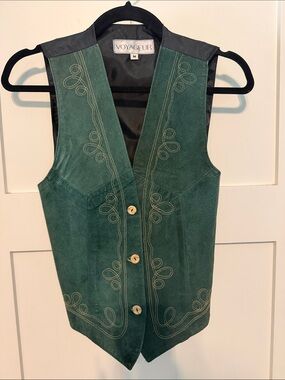 Vintage Green Suede Western Embroidered Button Vest size M